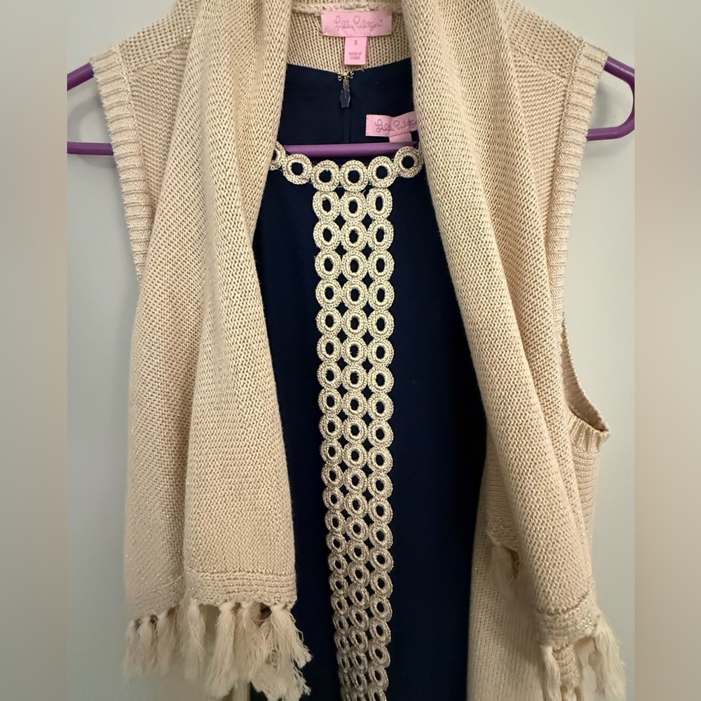 Lilly Pulitzer NWT  Navy Sasha Shift Dress Size 2 Beautiful Gold Crochet - Picture 4 of 4